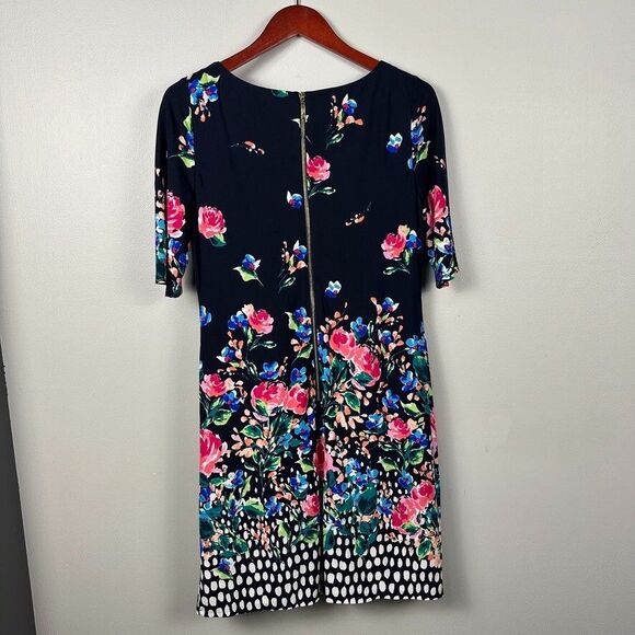 Eliza J Shift Dress 1/2 Sleeves Boatneck Floral Polka Dots Womens Size 8 - Picture 5 of 5
